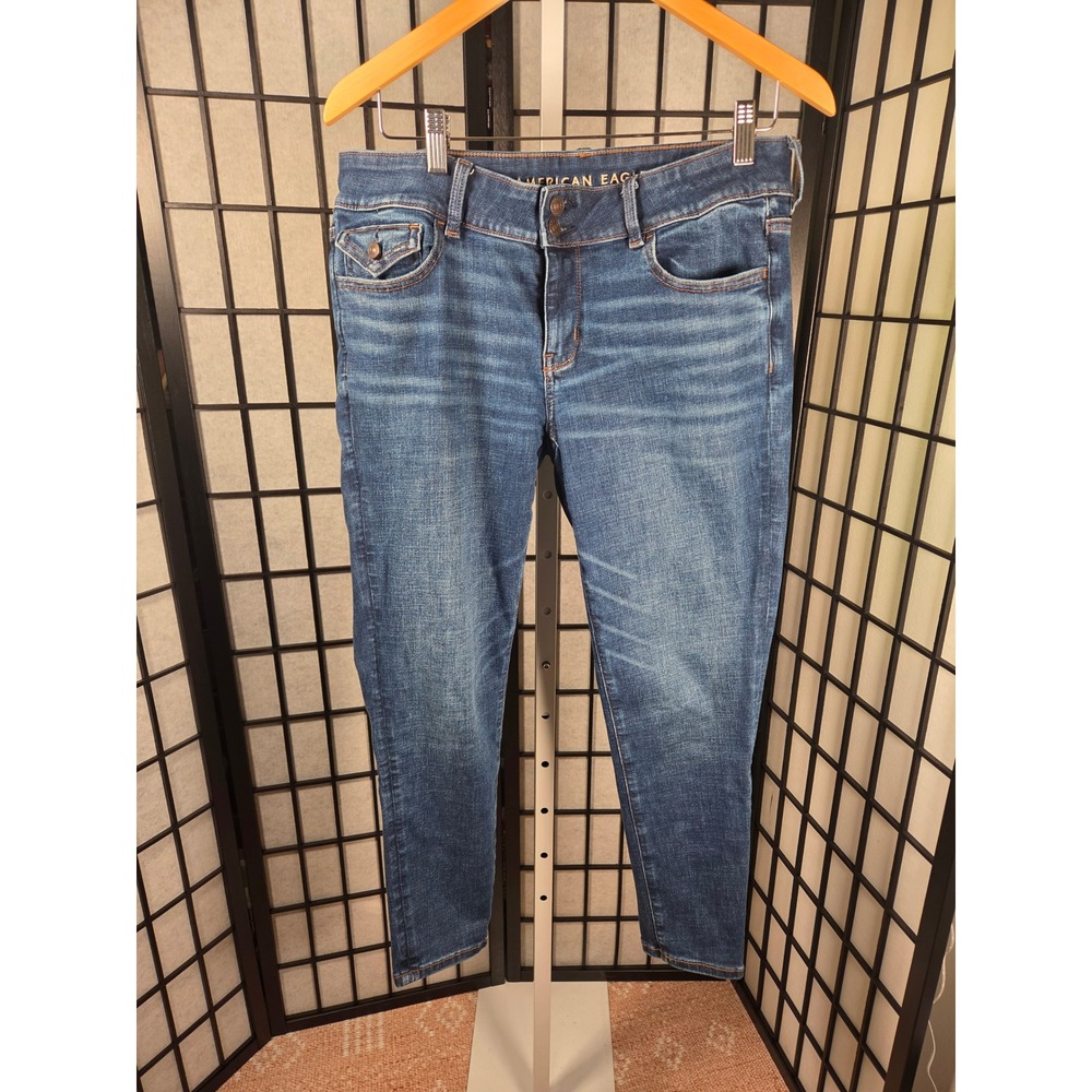 American Eagle Super Low-Rise Jegging Medium Wash Blue Denim Jeans Size 14 Short